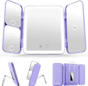 64 LED Lighted Travel Makeup Vanity Mirror with 3 Magnification Options and Touch Sensor - Purple