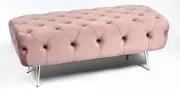 Sunny Décor Handmade Tufted Velvet Bench with Chrome Silver Stool Legs- Soft Pink 120cm x 50cm x 45cm- Mid-Century Modern