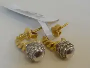 $3150 DAVID YURMAN 18K GOLD DIAMOND BALL PAVE ORBIT HOOP EARRINGS