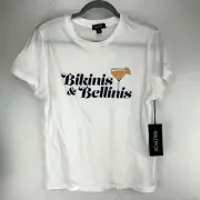 Wildfox Tee Bellinis Please Keke Size S Small White T-Shirt CJ16A001 New