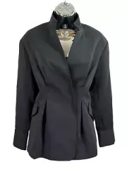 Rebecca Minkoff Amber Jacket Black Blazer Pleated Hem Snap Front sz 00 nwt