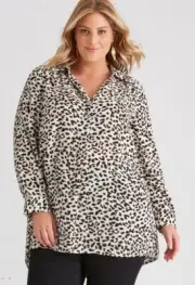 Autograph Top Tunic Shirt Blouse PLUS Size 18 Long Sleeve Collared Animal Print