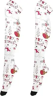 [Caihoyu] Thigh High Baseball Socks for Women Lightweight Long Stockings for Women Above Knee High Socks for formal Events Cute Christmas Seamless Pattern, Cute Christmas Seamless Pattern
