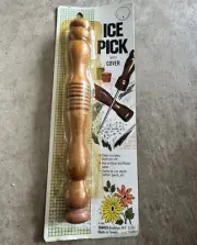 Vintage MCM Wooden Handled Ice Pick w/ Sheath Cover NEW IN PACKAGE Homecraft