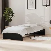 Solid Wood Bed Frame, Black Pinewood, 90x190 cm, Frame with Wooden Slats for Bedroom Furniture, Queen Size Platform Beds, Bedframe with Base