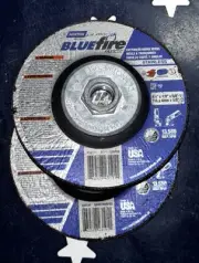 Two NORTON 4-1/2” BLUEFIRE GRINDING WHEEL 4-1/2 X 1/8 X 5/8-11 Hub 43191 2pcs