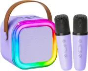 Kids Karaoke Machine 2 Wireless Microphones Bluetooth Speaker LED Lights Family