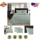 3-Piece Queen Reversible Quebec Bedspread Set in Seafoam - Bohemian Elegance