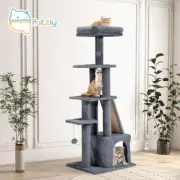 Petzly Cat Tree Tower Scratching Post Scratcher Condo House Bed 125cm Dark Grey
