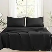Bedlifes 1000 Thread Count 100% Egyptian Cotton Queen Size Sheets Set - Sateen Soft Silky Breathable Luxury Cooling 4 Pieces (Black)