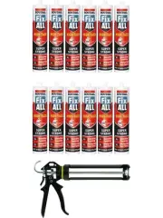 Soudal Fix All High Tack Adhesive Sealant Aluminium Grey 290ml 12 Pack + Gun Kit