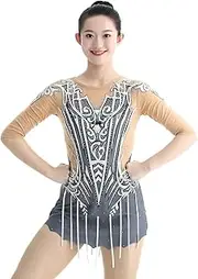[Zagitova] Short Sleeve Rhythmic Gymnastics Leotards for Girls Crew Neck Dance Unitards Acro Costume with Rhinestone Circus