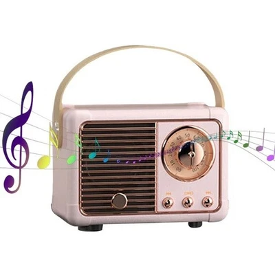 Bluetooth Compact Retro Speakers with Radio Pink Brand New