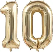40 Inch Light Gold 10 Number Balloons White Gold Giant 10 Foil Mylar Helium Large Digital Balloon Champagne Gold Birthday Numbers Jumbo Balloons 10th Anniversary Events Party Decorations Supplies