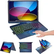 Baisla iPad 10th Generation Case with Keyboard 10.9"& iPad 11th (A16) & iPad Air 11 (M3/M2), Multi Trackpad, 360 Swivel & Rainbow Backlit for iPad Air 5th/4th,iPad Pro 11 4th/3rd/2nd/1st - Blue