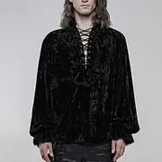 Men's Gothic Ruffles Loosed Velvet Shirts Punk Gothic Medieval Steampunk Vampire Cosplay Costume Halloween Party