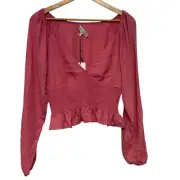 WAYF Pink Peasant Cropped Top Ballet Core Balloon Long Sleeves Size Medium New