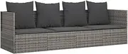 vidaXL Grey Poly Rattan Outdoor Lounge Bed with Adjustable Sides and Cushions, Easy Assembly and Durable Material
