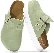 [Project Cloud] Genuine Leather Clogs for Women - Memory Foam Arch Support Women Footwear Womens Casual Shoes, Non-Slip Platform Clogs Mules for Women 2024 - Women Shoes (Benton Chunky)