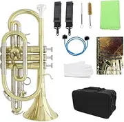 Labymos Professional Bb Flat Cornet Brass Instrument with Carrying Case Gloves Cleaning Cloth Brushes