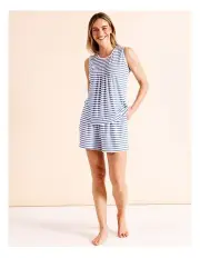[Soho] Everyday PVE Sleeveless PJ Set in Blue Stripe Print