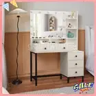 Modern Dressing Table Set Makeup 11 LED Mirror Vanity Desk Cabinet White Set