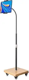 wishacc Tablet Floor Stand for Bed - Gooseneck Tablet Holder Mount with Adjustable Height and 4 Wheels, Compatible with iPad Mini Air Pro 12.9/9.7, Galaxy Tab, Kindle, Cell Phones (4.7"-13")
