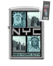 Zippo 8936 New York City Statue of Liberty Brushed Chrome Lighter + FLINT PACK