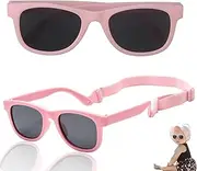 [Generic] Bendable Flexible Polarized Sunglasses with Strap for Newborns, Infant Boys, Girls 0-12 Months（Pink）