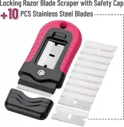 Razor Blade Scraper Locking w 10 Steel Blades Window Glass Decals Stickers Tint