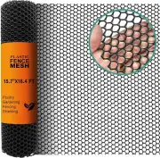 Chicken Wire Fencing Mesh 15.7IN X 16.4FT Roll - Durable Plastic Chicken Black W