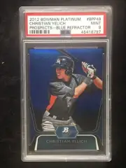 2012 Bowman Platinum Christian Yelich RC BLUE Chrome REFRACTOR /199 PSA 9