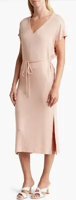 NWT Vince Women's Size Latge V-Neck Popover Dress Nordstrom Pink Split Side Seam