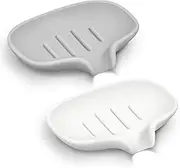 SUBEKYU Silicone Soap Dish for Bathroom,Bar Soap Holder for Shower with Draining Tray, Waterfall Soap Tray for Kitchen Sink, Set of 2 (White + Gray(Style 2))