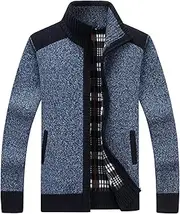 [Generic] Men's Stand Collar Color-Block Knitted Cardigan Full Zip Slim Thick Knitted Cardigan Full Zip Up Cardigan Sweater