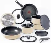 T-fal Ingenio Expertise Non Stick Cookware Set 14 Piece, Induction, Oven Broiler Safe 500F, Stackable Cookware, Pots and Pans, RV, Camping, Fry Pans, Dishwasher Safe, Detachable Handle, French Vanilla