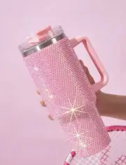 Pink Rhinestone sparkly Tumbler style Stainless Steel 40oz with Handle New