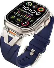 Ocaer Compatible with Apple Watch Ultra 2 Band 49mm 46mm 45mm 44mm 42mm, Sturdy Silicone Sport Strap for iWatch Ultra 2/1 Series 10 9 8 7 6 5 4 3 2 1 SE, Metal Adapter iWatch Band for Men（Dark Blue）