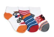 Jefferies Socks Boys Toddler Racing Motorcycle Stripe Low Cut Ankle Socks 3 Pair