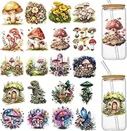 UV DTF Cup Wraps for 16 oz Glass Cups- 20 Sheets Mushroom Uvdtf Cup Wraps Vinyl Decals for Tumblers, Rub on Transfers for Crafts, Cold Transfer Stickers for Bookmarks, Wood Furniture, Mugs Coffee