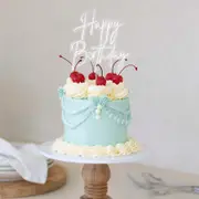 "Happy Birthday" Silver / Clear Layered Cake Topper