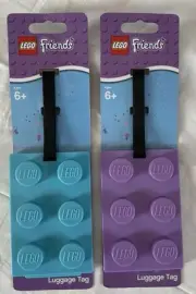 Lego Brick Style Set Of 2 Luggage Tags Plastic Blue & Lavender Friends Travel