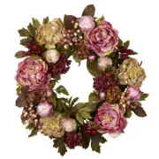 NEW LARGE 24" ARTIFICIAL RED CREAM HYDRANGEA SILK FAKE FLOWER WREATH - NN4930