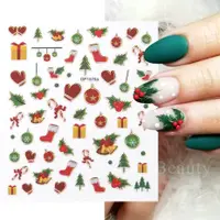 在飛比找蝦皮購物優惠-指甲貼花聖誕三維雪聖誕樹麋鹿彩色指甲貼紙