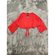 NEW Topshop Crop Tie Front Dolman Sleeve Top Size 6 Red Gauzy Airy Viscose