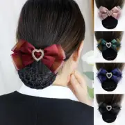 ❥ Women Flower Satin Hair Clip Cover Net Tulle Curling Bowknot Bun Snood