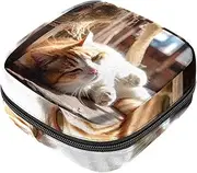 Period Bag,Sanitary Napkin Storage Bag,Cute Lying Cat,Tampon Bag for Purse