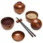 Soup Bowl with Lid Food Container Soup Rice Salad Wooden Serving Bowl Solid