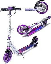 Scale Sports - Folding Kick Scooter for Adults up 100kg, Teens and Kids 7+ with Wing and Disc Handbrakes, Lightweight Kick Scooter with Carry Strap, Flashlight, Bottle holder, Bell