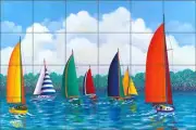 Sailboat Tile Backsplash Ceramic Mural Harris Nautical Boat Art POV-HHA015